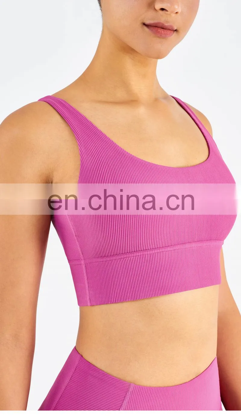 Gym Activewear Women Sling Wide Shoulder Bra Fitness Ribber Tank Top Running Sports Bra