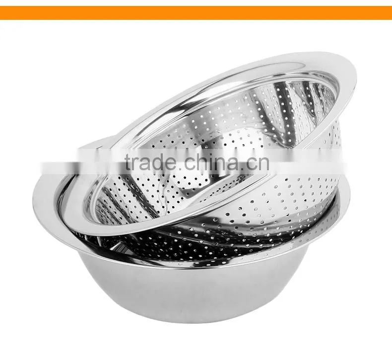 Chinese kitchenware wholesale vegetable and fruit bowl stianless steel with colander
