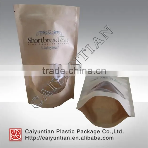 Foil lined kraft paper bag with zipper/ stand up brown kraft paper tea bag