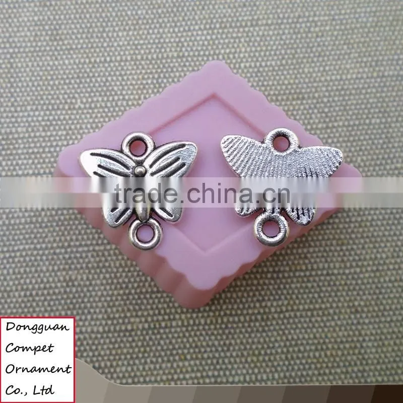Zinc alloy ancient silver double crane butterfly pendant