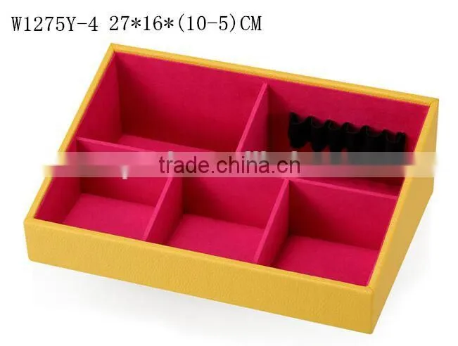 W1275Y-2 Wholesale Alibaba 10'' Stackable Jewelry Display Tray Wooden Jewelry Case Leather Jewelry Tray