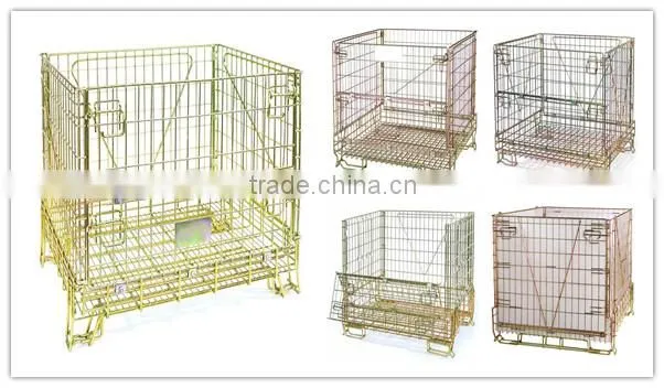 Large stack welded pallet wire mesh storage container with casters