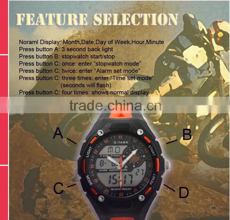 Men's Orange Rubber Digital Sport Watch WS067