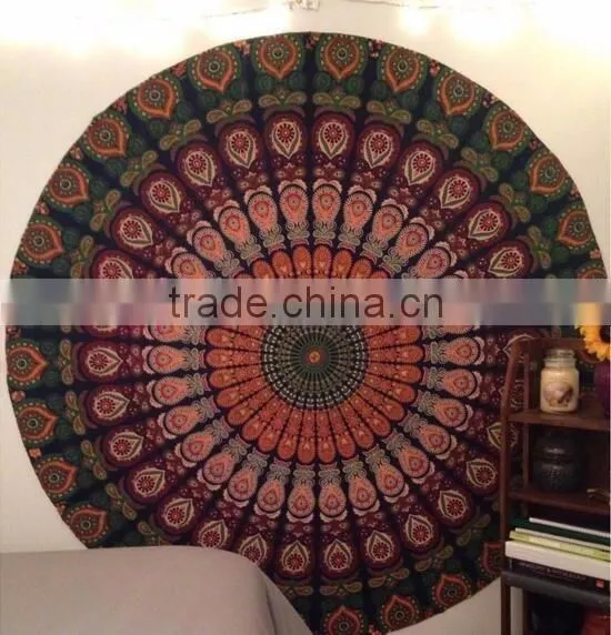 Foldable Indian Mandala Round Hippe Boho Cotton Wall Tapestry Tablecloth Throw Mat For Yoga Towel Beach Blanket