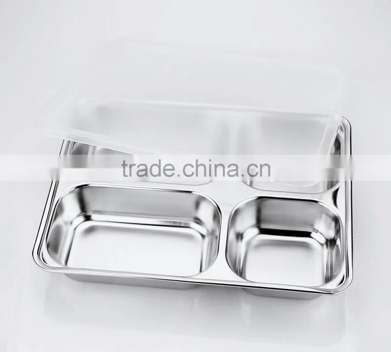 stainless steel lead and bpa free dinner square thick plate with cover for hotel 2015