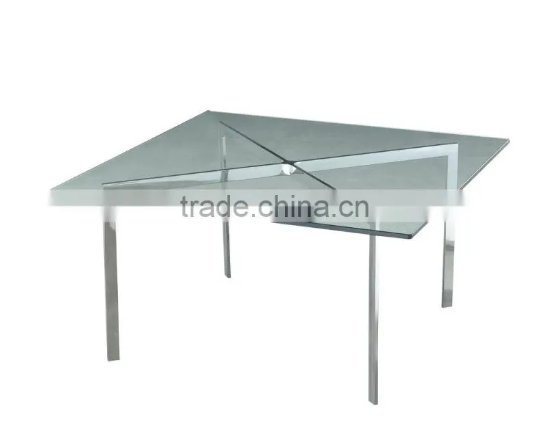 Glass square table in stainless steel frame CT-075