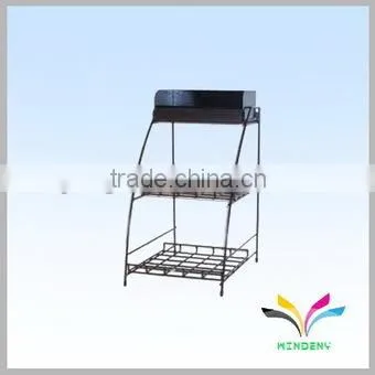 simple sturdy black powder coated wire display rack outdoor newspaper stand