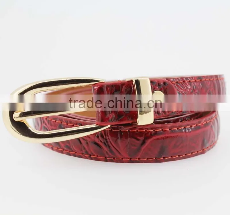 Women's Classic patent PU leather belt with Gold buckle /CROCO Faux leather belt for lady