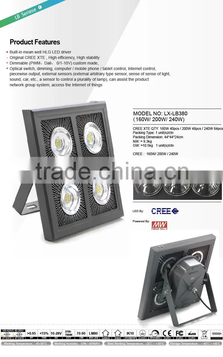 Golden supplier 5 years high lumen ip65 tennis court 240 watt led flood light