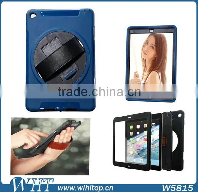 Genuine Leather Hand Strap Rotating 3 Layer Heavy Duty Hybrid Armor Case for iPad Mini 1 2 3, with Touchable Screen