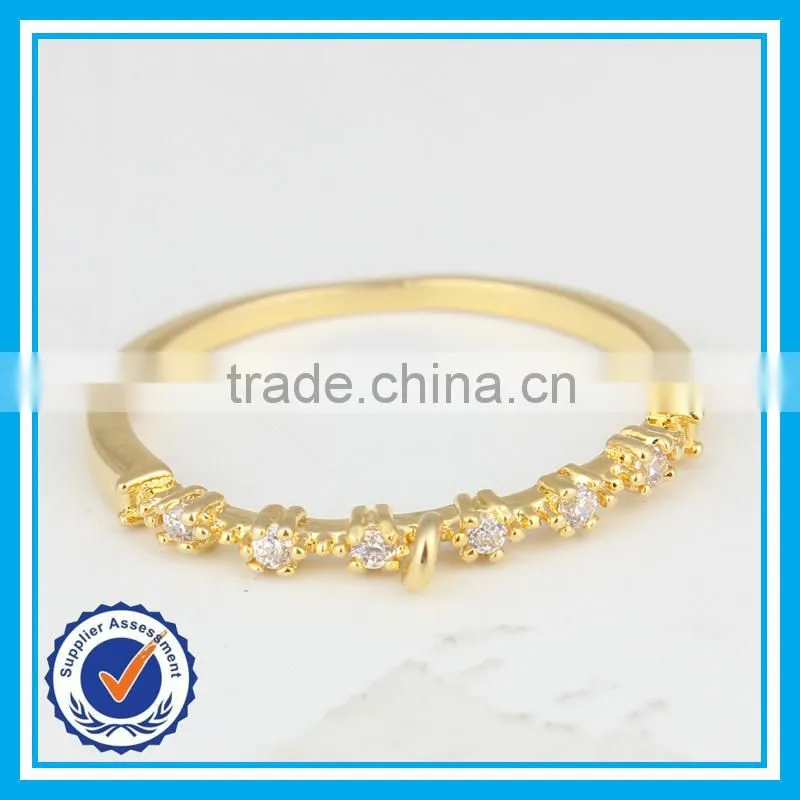 Brief style fancy women golden ring cz crystal 14k thin gold ring