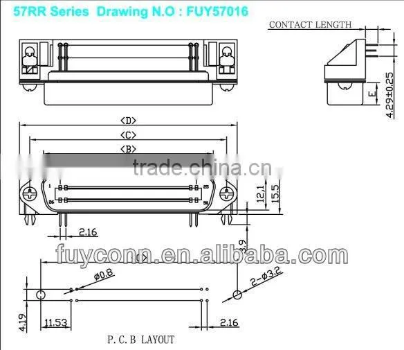 57RR Centronics Connector PCB 90 Degree male plug type