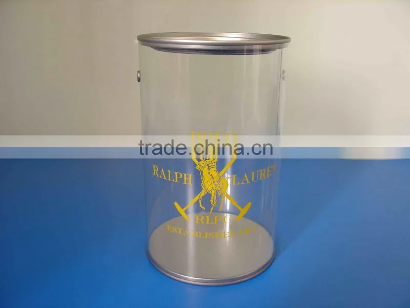 Round tin box with clear window