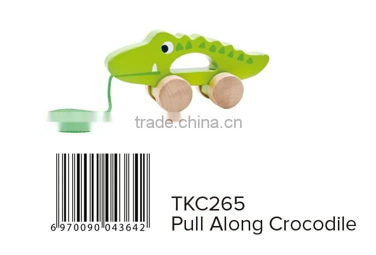 String Children Tractor Wooden Line Pull Along Crocodile Toys For Kids