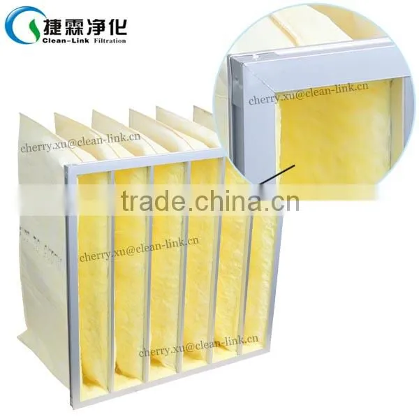 High temperature synthetic medium effficiency fiberglass bag filter