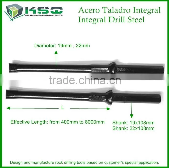 Sizes 20000mm - 4000mm Shank 22 mm x 108 mm Chisel Bit Integral Drill Steel