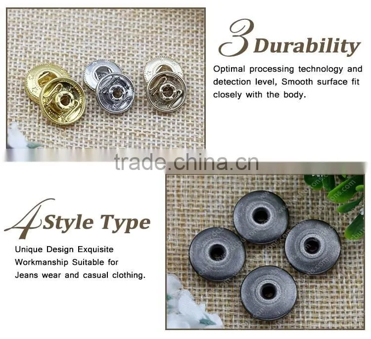 15mm Metal brass snap button antique brass button for fashion clothing