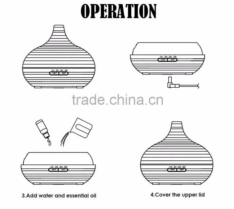 Changing Colored LED Lights Waterless Auto Shut-off Adjustable Mist Wooden Aroma Diffuser Bottle