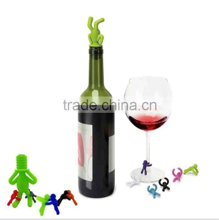 6 Piece Wine Glass Marker Set With Bottle Stopper Wine Bottle Stopper with Wine Glass Markers silicone bottle stopper
