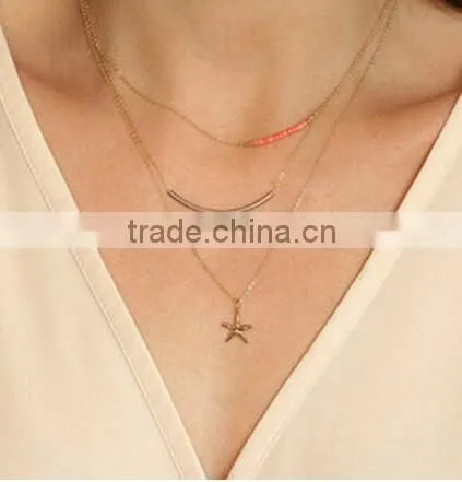 Simple Style Silver Plated Beautiful Jewelry Chain Starfish Pendant Necklace