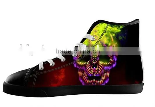 Men's Skull High Top Casual Shoes,Black Lace-up Canvas Sneakers