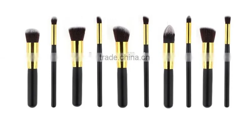 Factory Supply 10pcs Soft Hair Golden+Black Handle Makeup Brush Set Foundation Powder Eyeshadow brush kit tools