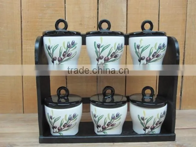 New olive ceramic table service condiment set with salt and pepper shaker