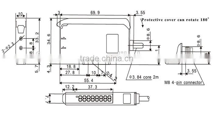 F&C 16us NPN fiber optical sensor with CE certificate