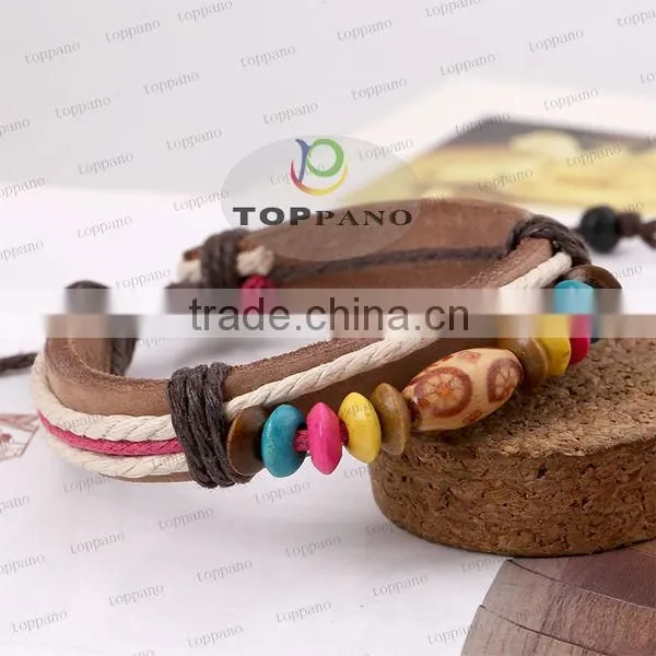 new product hot sale bead leather bracelet jewelry adjustable leather bracelet