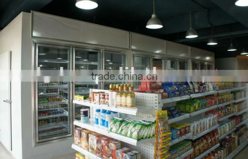 Supermarket display cold storage with multiple glass doors