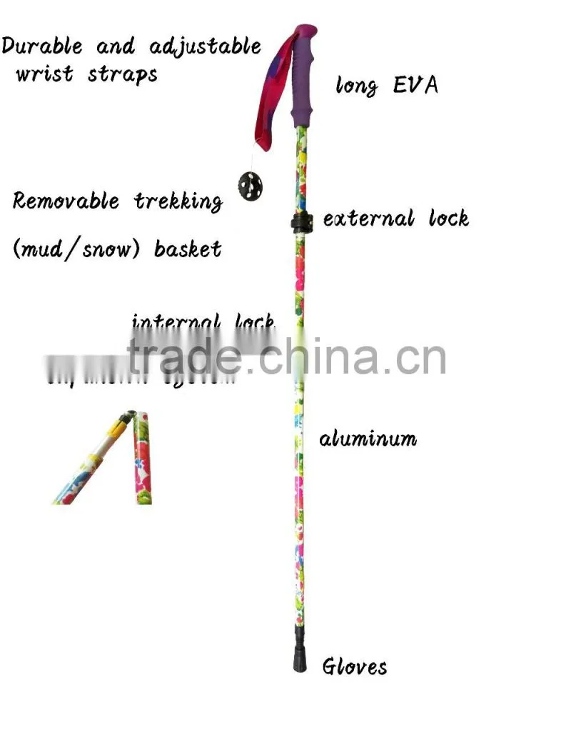 alumium7075 printing plant telescopic trekking pole nordic folding walking stick