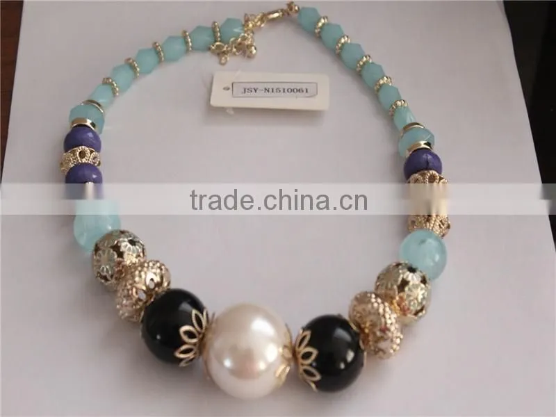 Colorful Arylic Beads Necklace, Gold Plated Beads Necklace