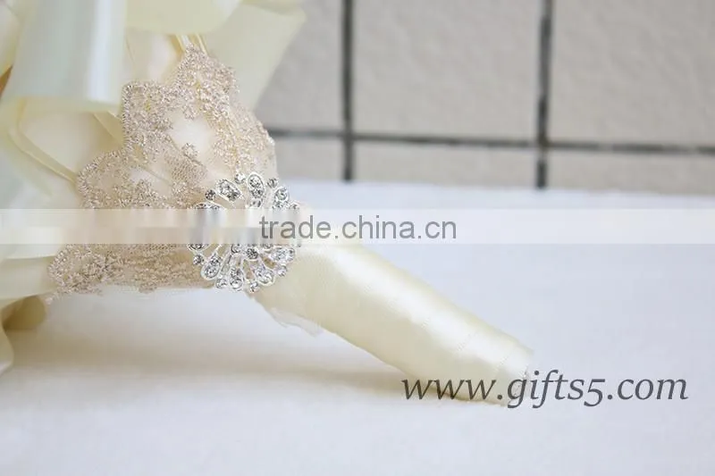 White fabric Wedding Bouquet,Brooch Bouquet for Romantic Wedding