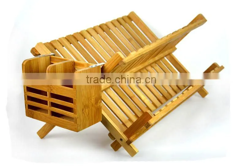 BH006/Natural Bamboo foldable dish rack with flatware holder durable dish drying rack kitchenware bamboo kitchen cabinet dish ra
