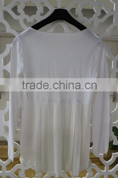 Women popular woven and knit mixed white pullover cotton sweater/Chinese clothing manufacture