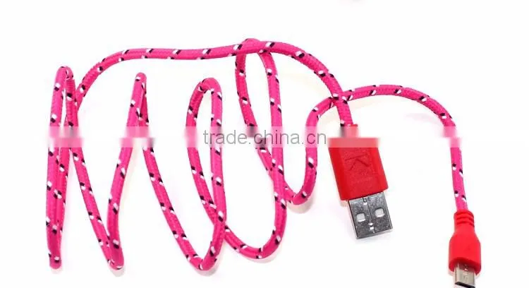 Nylon Woven USB Cable for V8 micro usb data cable for HTC Sony Xiaomi smart phone