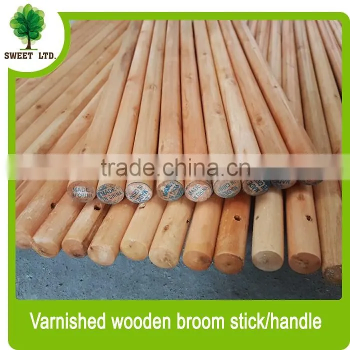 Varnished wooden broom handle straight wooden brush handle mops wood stick for Korea market