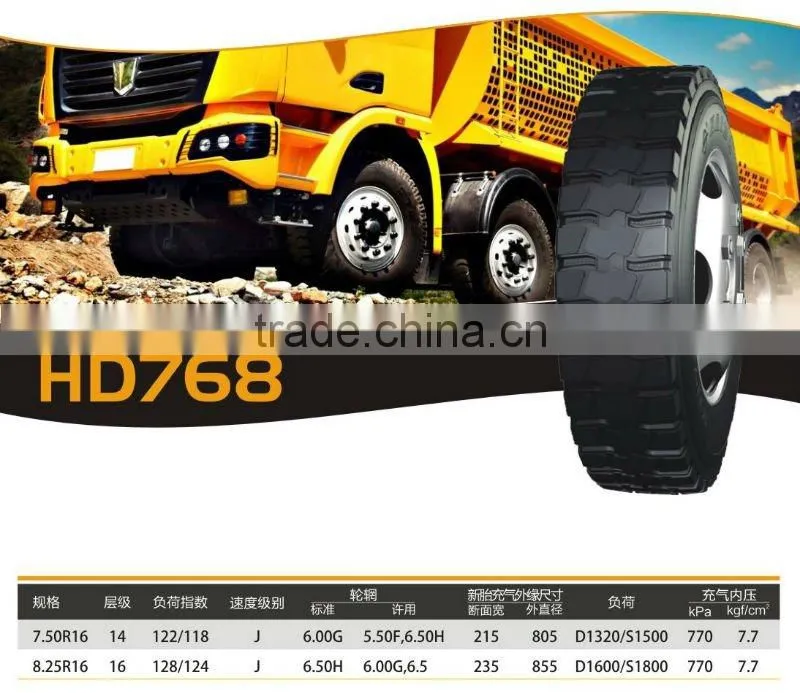 7.50R16 8.25R16 All-steel radial tyres