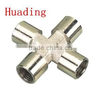 brass four way female fitting ,3/8 " 1/2" 1/4" brass fitting cross type fitting