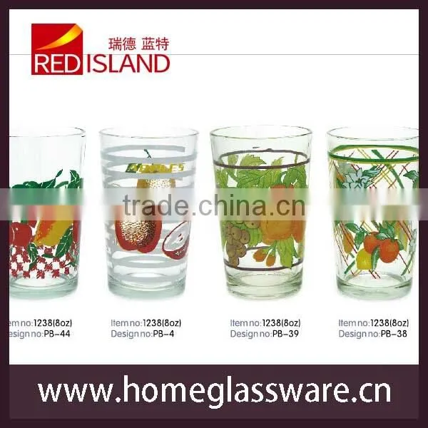 2014 225ml new design glass water cup with customer OEM pattern
