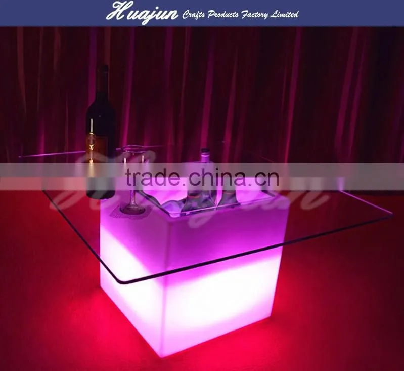 16 color led bar table with ice bucket and glass top