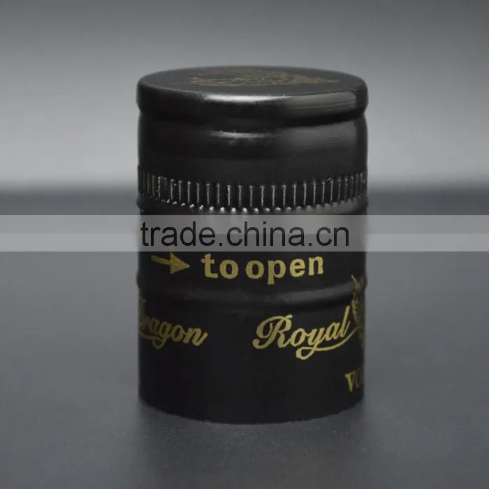 Black aluminum cap for vodka wine glass bottle cap