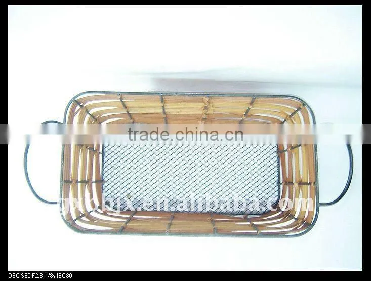 Brown rectangle storage iron basket with metal handle
