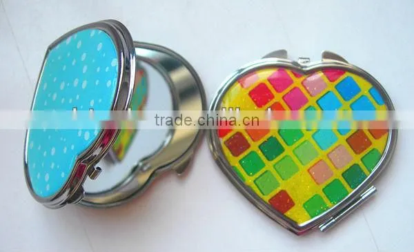 Metal heart shape cosmetic mirror foldable custom logo pocket mirror