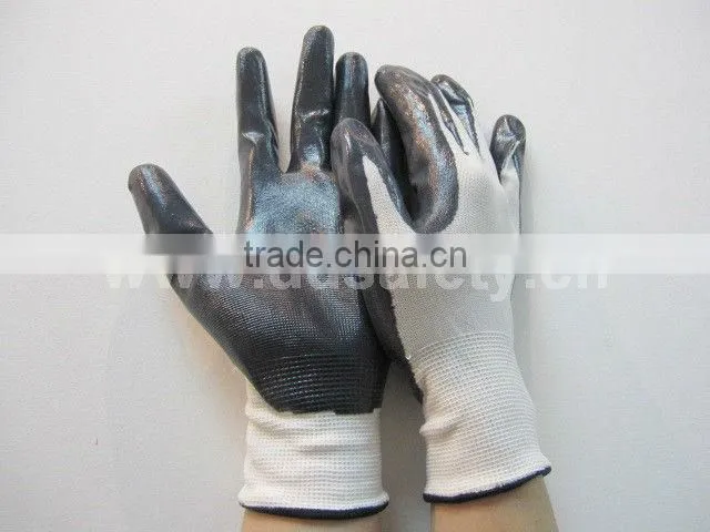 13Gauge White Nylon Grey Nitrile Coated Glove Safety Working Gloves