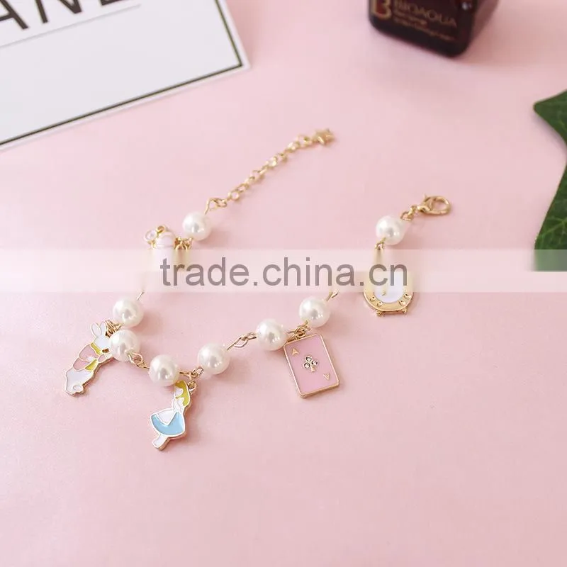 enamel rabbit pumpkin carriage the playing cards clock charms bracelet pearl linked bracelet with assorted charms