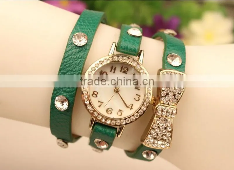 2014 high quality Women Leather Vintage Watches with bow