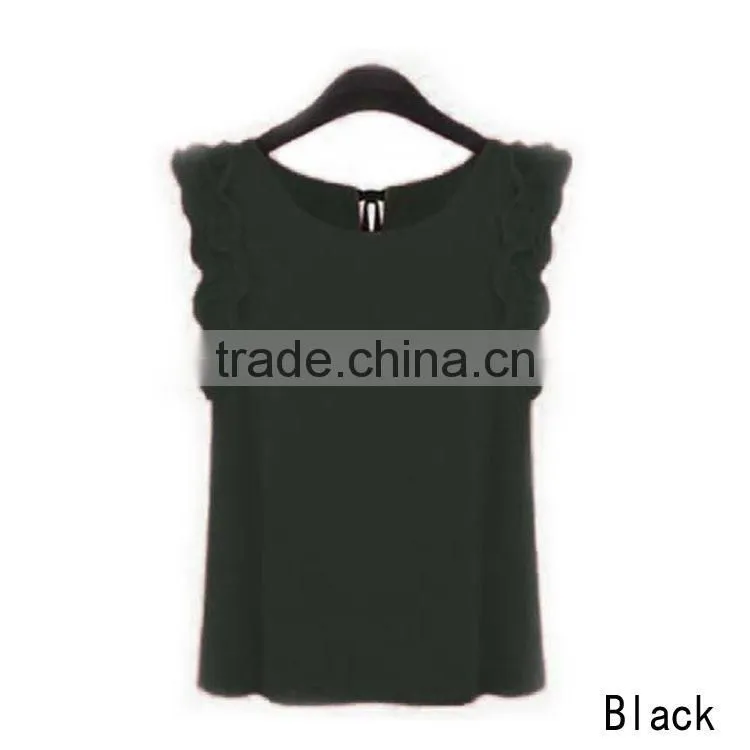Plus Size Ladies Blouses 2015 New Summer Women Blouse O-Neck Lotus Leaf Casual Shirt Women Clothing Lacing Bow Chiffon Blouse