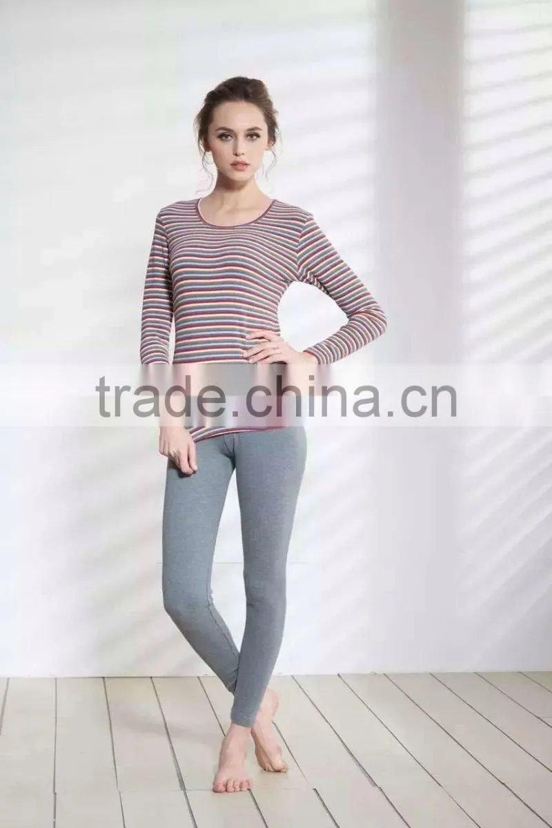 sexy women thermal underwear striped long jogns underwear Fashion Round Neck