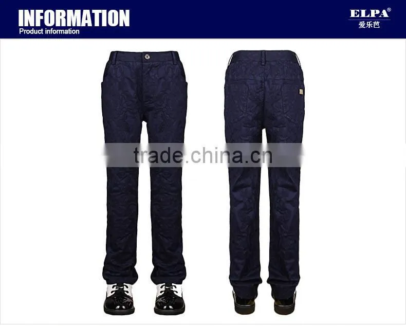 ELPA latest design embroidered dark blue elastic boys' trousers handsome casual boys pants with elastic belt waist